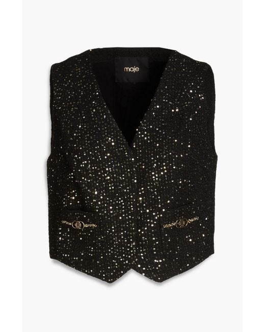 Maje Black Embellished Tweed Vest