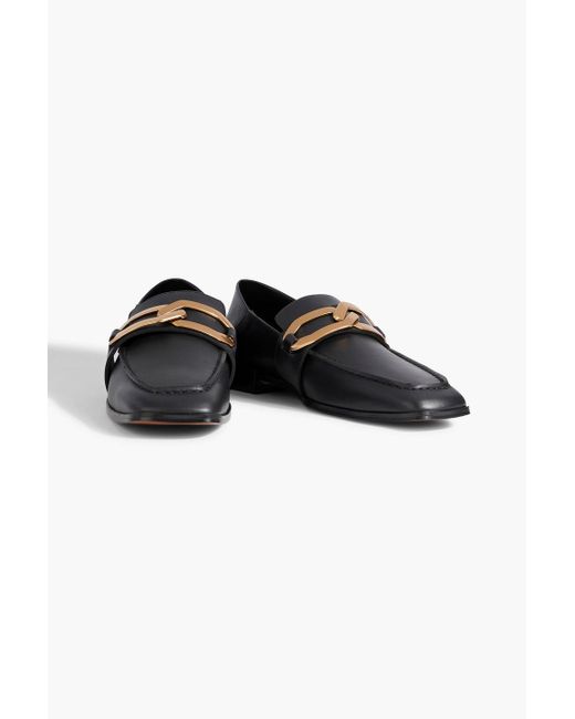 FRAME Black Le Miramar Chain-embellished Leather Collapsible-heel Loafers