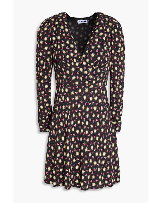 Rixo Black Jules Printed Crepe Mini Dress