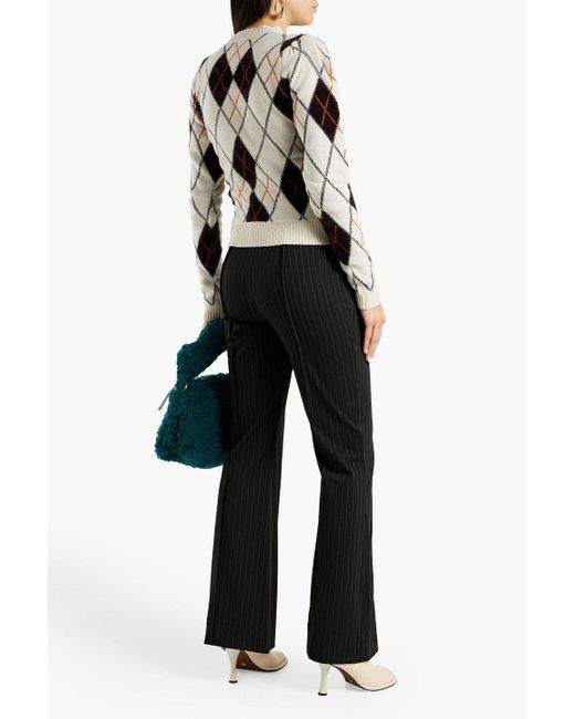 Ganni White Argyle Wool-blend Sweater