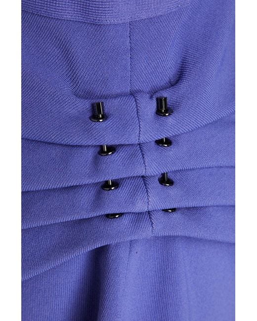 Hervé Léger Purple Draped Embellished Ponte Midi Dress