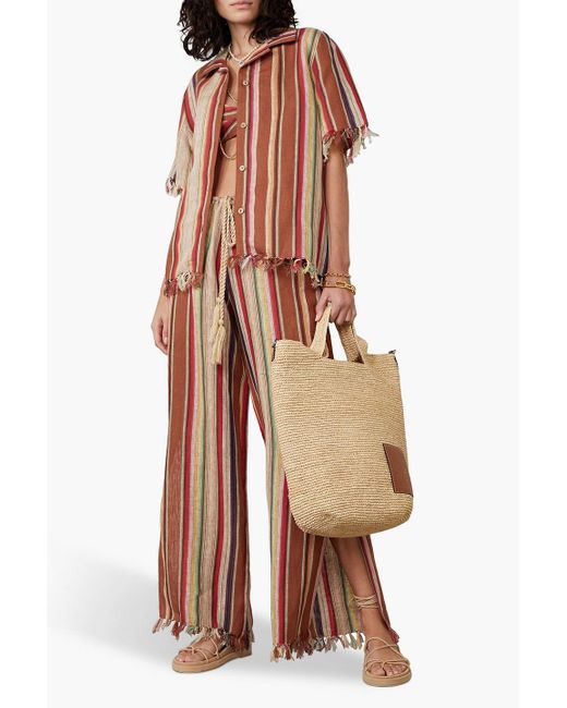 Miguelina Red Briar Fringed Striped Linen Shirt