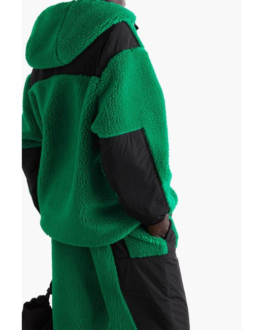Stella McCartney Green Marlee Shell-paneled Fleece Hooded Half-zip Jacket