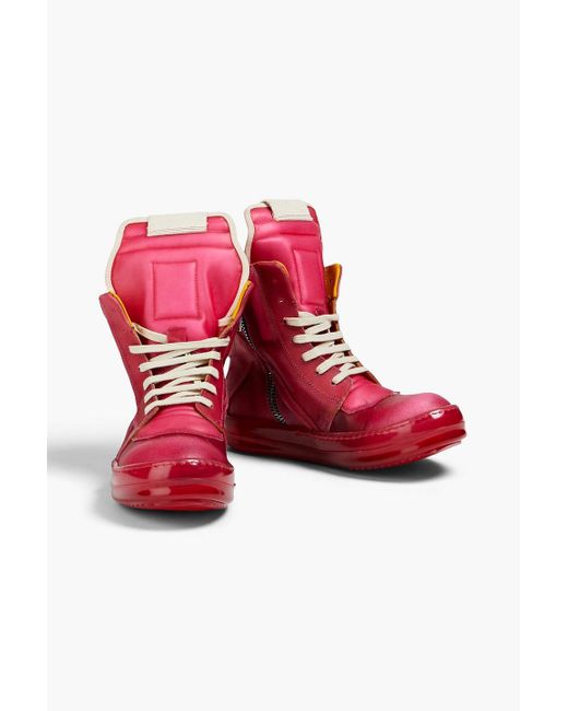 Rick Owens Red Geobasket Quilted Leather High-top Sneakers