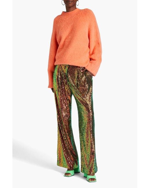 Stine Goya Green Jesabelle Sequined Mesh Wide-leg Pants