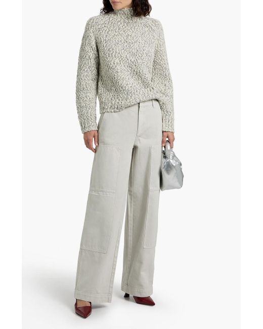 Vince White Bouclé-Knit Wool-Blend Turtleneck Sweater