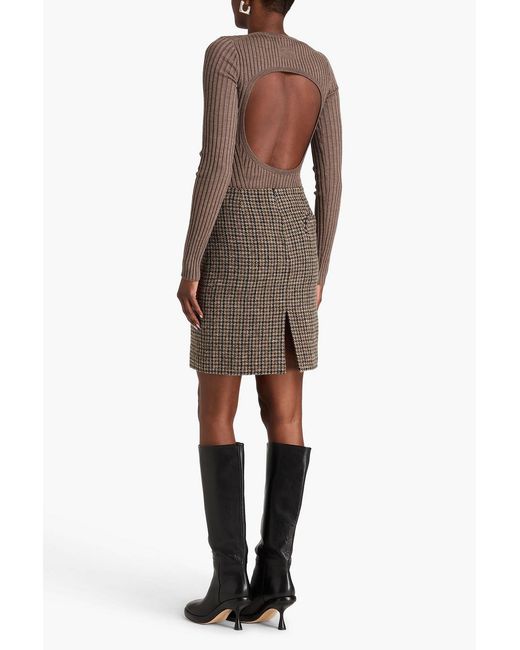 Blazé Milano Brown Tayrona Houndstooth Wool-blend Tweed Mini Pencil Skirt