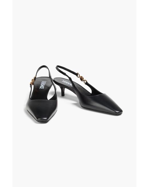 Versace Black Medusa Embellished Patent-Leather Slingback Pumps