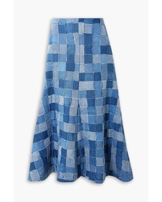 A.W.A.K.E. MODE Blue Patchwork Denim Maxi Skirt