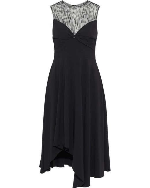 Halston Heritage Black Twist-Front Crepe And Tulle Dress