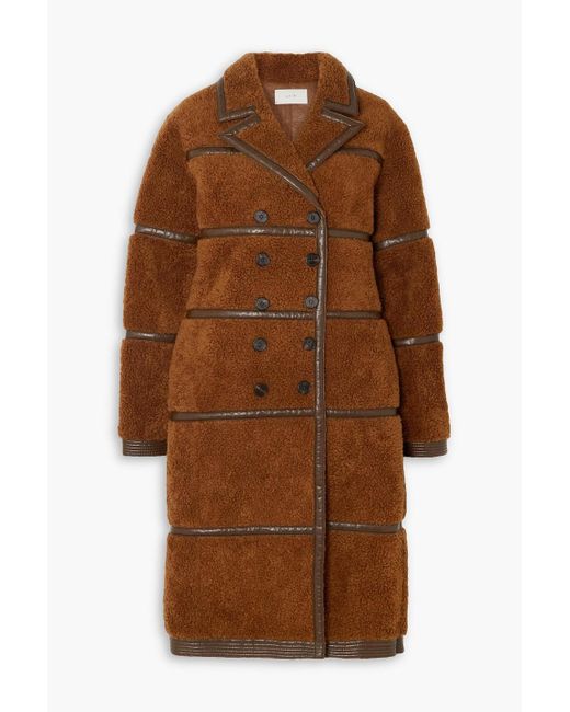 LVIR Brown Double-breasted Faux Leather-trimmed Faux Shearling Coat