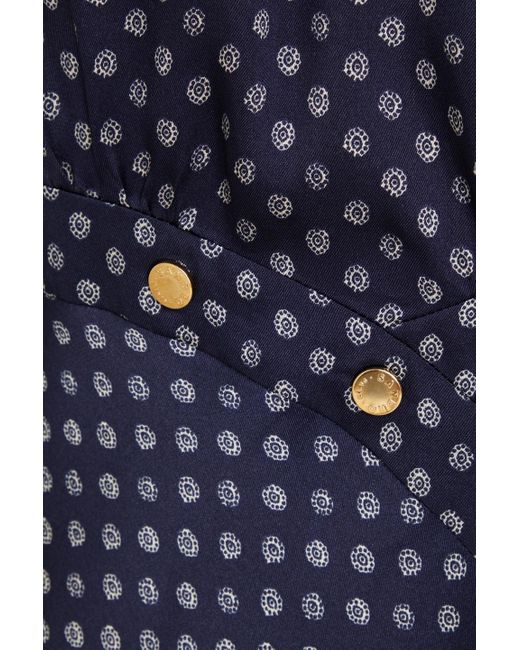 Sandro Blue Button-embellished Printed Silk-twill Midi Dress