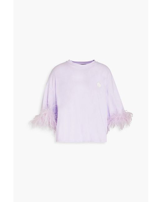 Maje Purple Tplum Feather-trimmed Cotton T-shirt