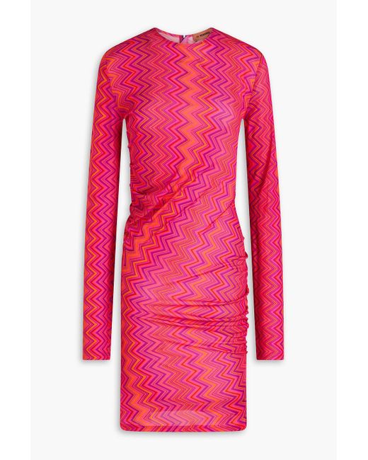 Missoni Pink Ruched Printed Jersey Mini Dress