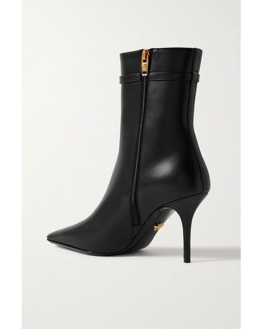Versace Black Embellished Leather Ankle Boots