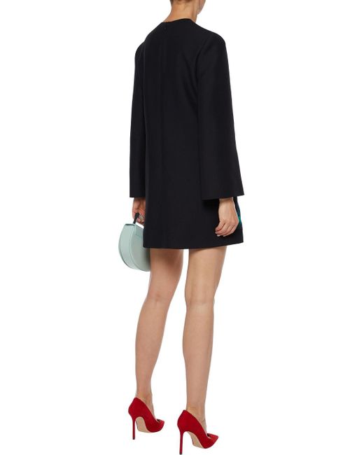 Valentino Garavani Black Printed Wool And Silk-blend Crepe Mini Dress