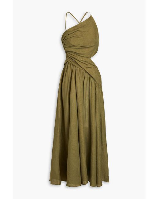Zimmermann Cutout Linen Midi Dress in Green | Lyst