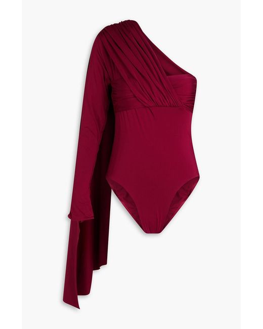 Maygel Coronel Red Vionnet Draped Satin-Jersey Bodysuit