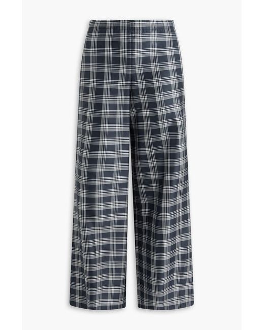 Theory Gray Checked Silk-twill Wide-leg Pants