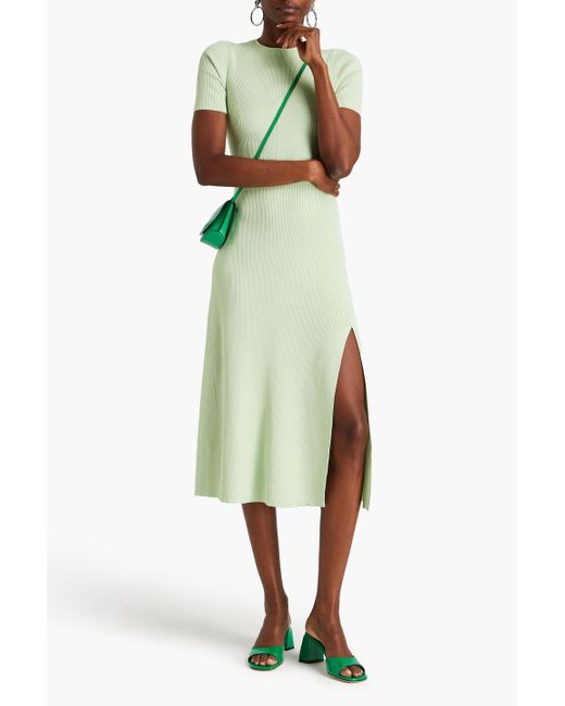 Maje Green Ribbed-knit Midi Dress