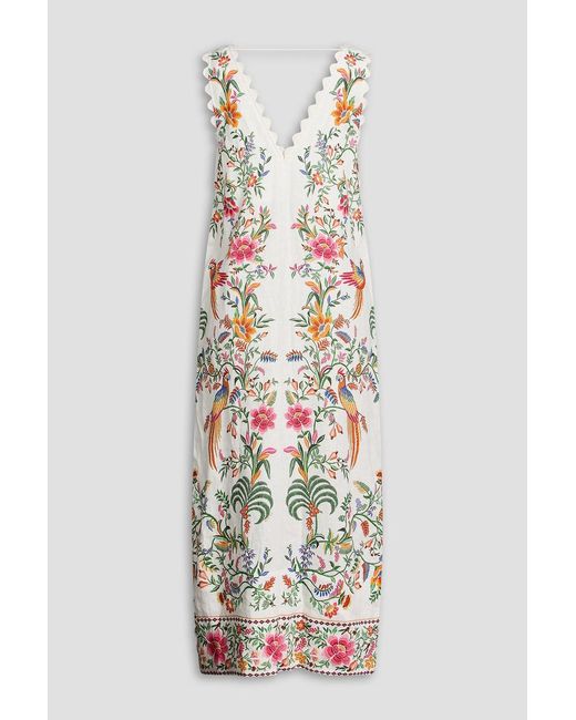 Farm Rio White Printed Linen Midi Dress