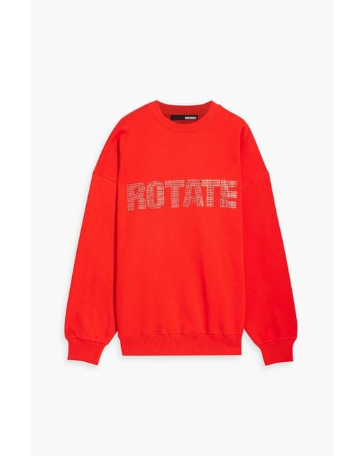 ROTATE BIRGER CHRISTENSEN Red Crystal-embellished Cotton-fleece Sweatshirt