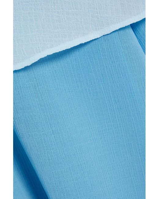 Ganni Blue Tiered Color-block Crepon Halterneck Maxi Dress