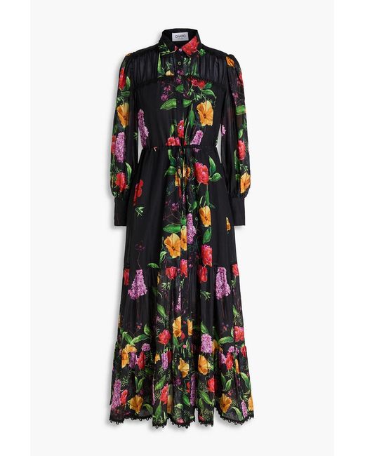 Charo Ruiz Black Bonita Floral-print Cotton-blend Voile Midi Shirt Dress