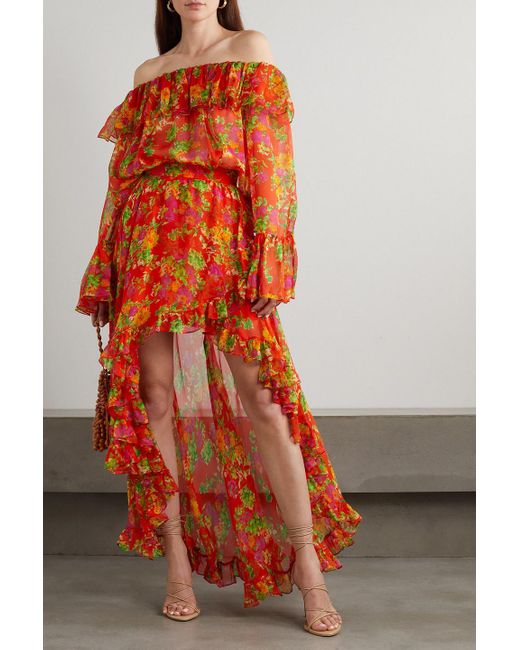 Caroline Constas Orange Del Wrap-effect Floral-print Silk-chiffon Midi Skirt