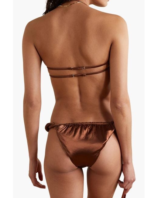 Isa Boulder Brown Tight Rope Twisted Stretch-satin Low-rise Bikini Briefs