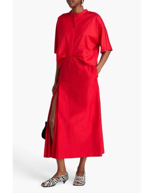 Loulou de Saison Red Carmen Cotton And Silk-blend Midi Skirt