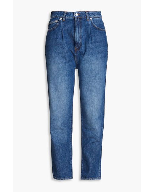 Officine Generale Blue Dana Cropped Faded High-rise Tapered Jeans
