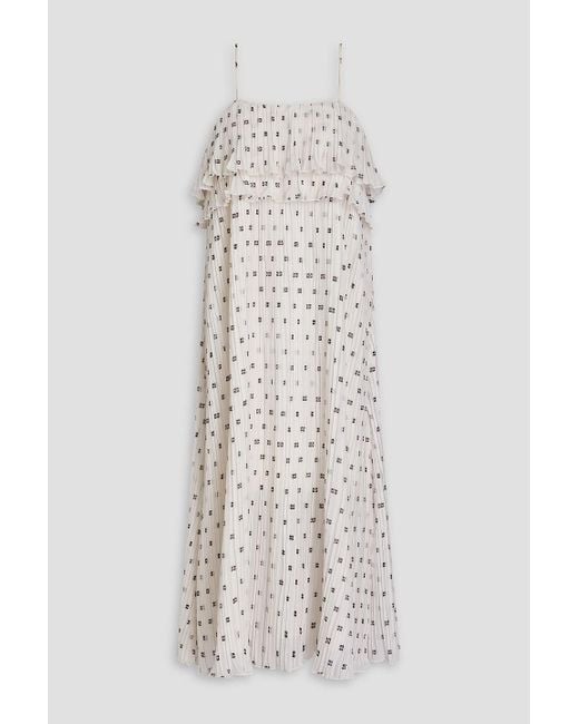 Ganni White Tiered Printed Georgette Midi Dress