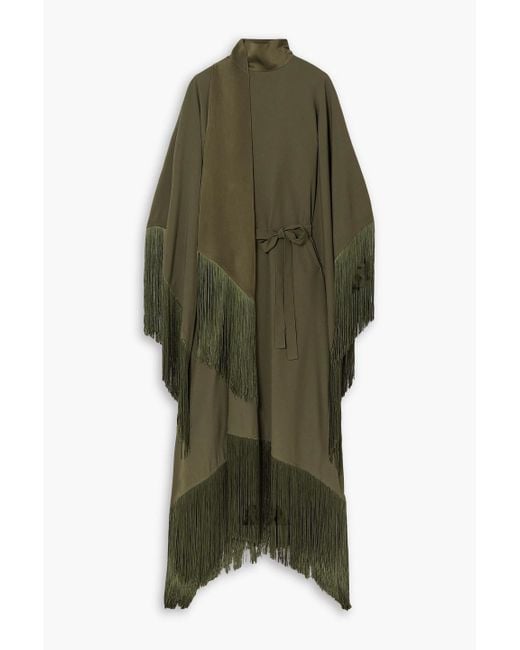 ‎Taller Marmo Green Mrs Ross Belted Fringed Crepe Kaftan