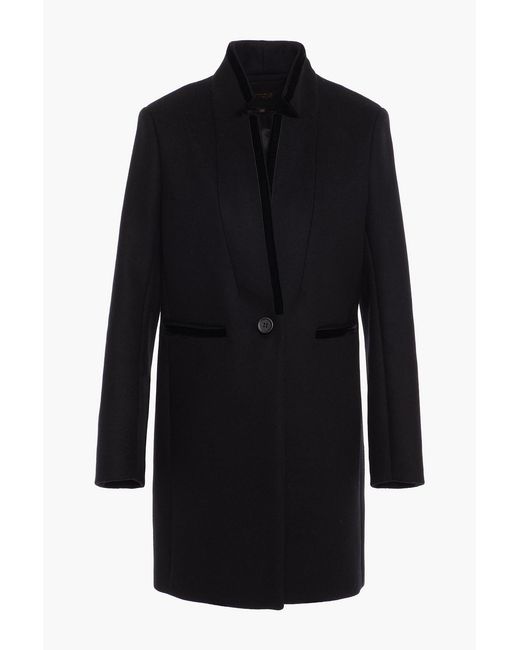 Maje Black Brushed Wool-blend Felt Coat