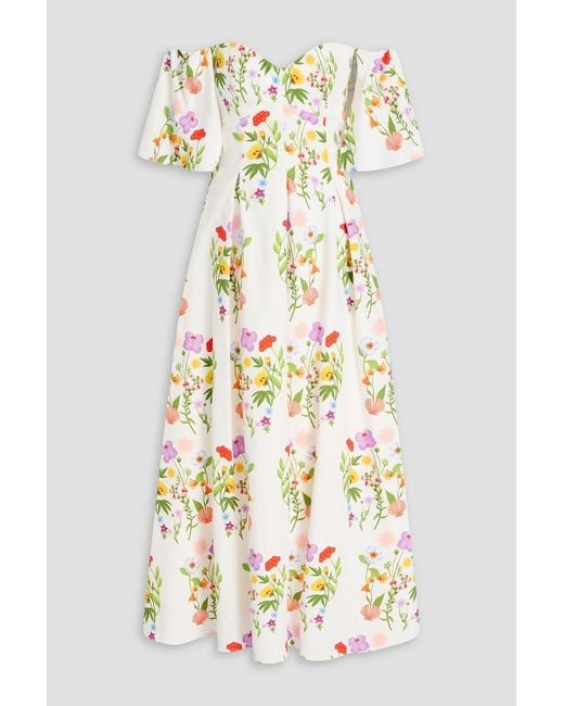 Borgo De Nor White Gracie Off-the-shoulder Floral-print Cotton-blend Maxi Dress