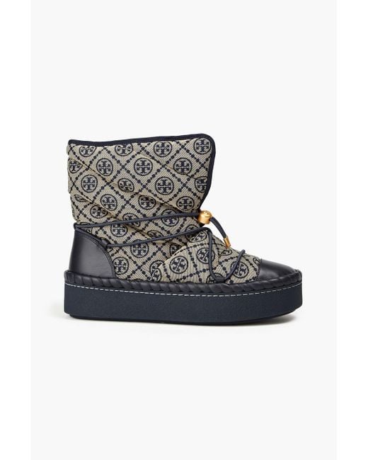 Tory Burch Black Jacquard And Leather Snow Boots