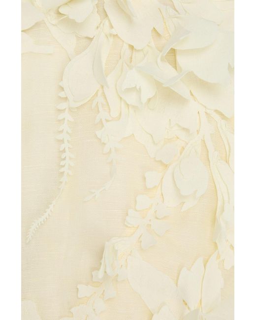 Zimmermann White Cropped Floral-Appliquéd Linen And Silk-Blend Top