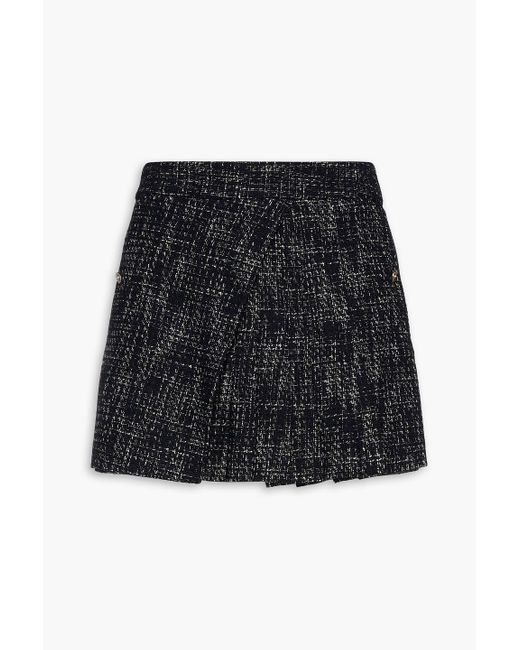 Maje Black Layered Pleated Cotton-blend Tweed Shorts