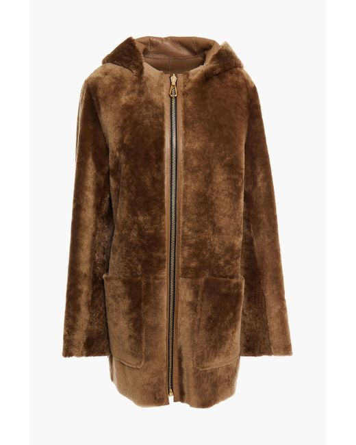Sandro Brown Reversible Leather-trimmed Shearling Coat