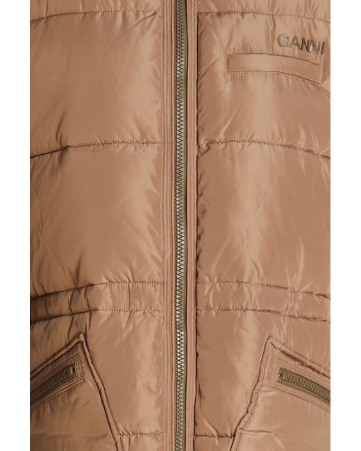 Ganni Brown Quilted Shell Hooded Parka