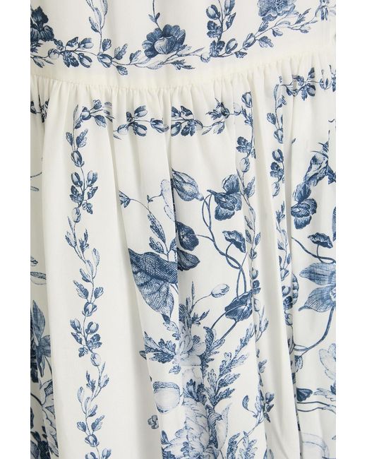 Erdem Blue Floral-Print Silk Crepe De Chine Midi Dress