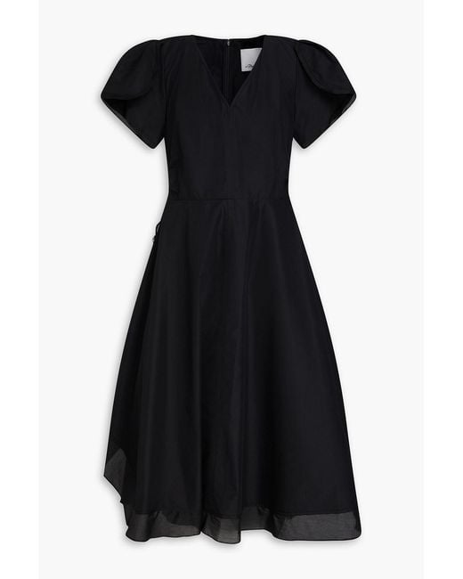 3.1 Phillip Lim Black Ruched Cotton-Blend Poplin Midi Dress