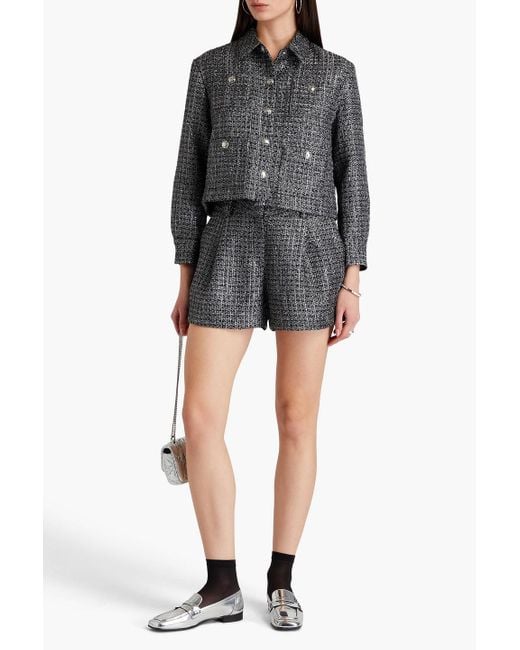 Maje Gray Sequin-Embellished Metallic Tweed Jacket