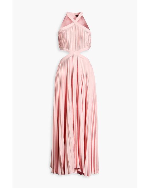 Maje Pink Cutout Pleated Crepe Maxi Dress