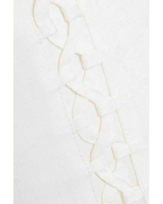 Aje. White Impressionist Lace-up Linen-bend Slim-leg Pants