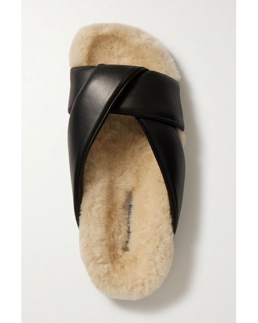 Emme Parsons Black Shearling-lined Leather Slides