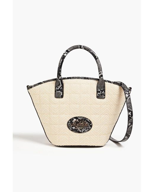 Love Moschino Natural Faux Snake-effect Leather And Raffia Shoulder Bag