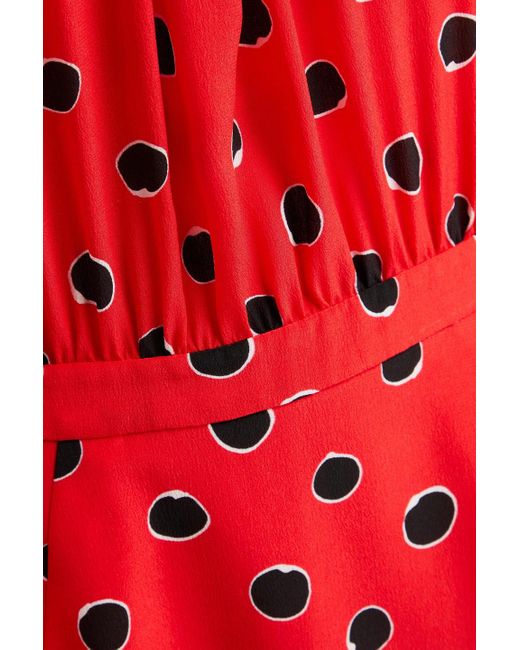 Saloni Red Grace schulterfreies midikleid aus crêpe de chine aus seide mit polka-dots
