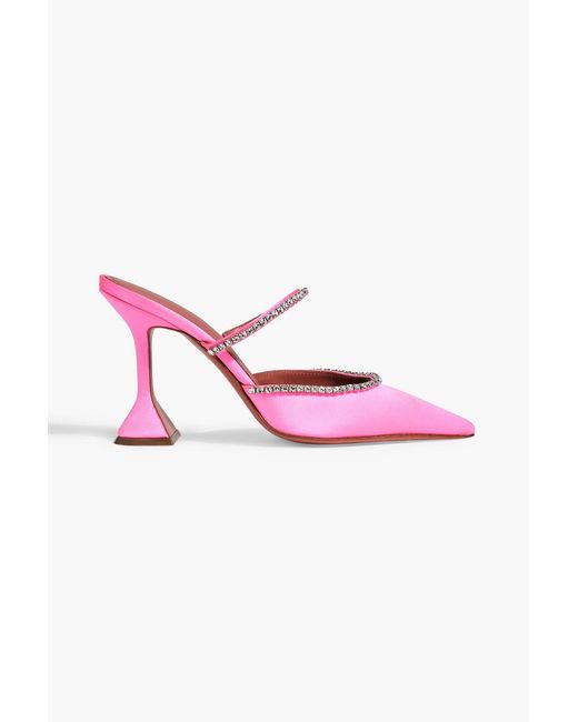 AMINA MUADDI Pink Gilda Crystal-Embellished Satin Mules